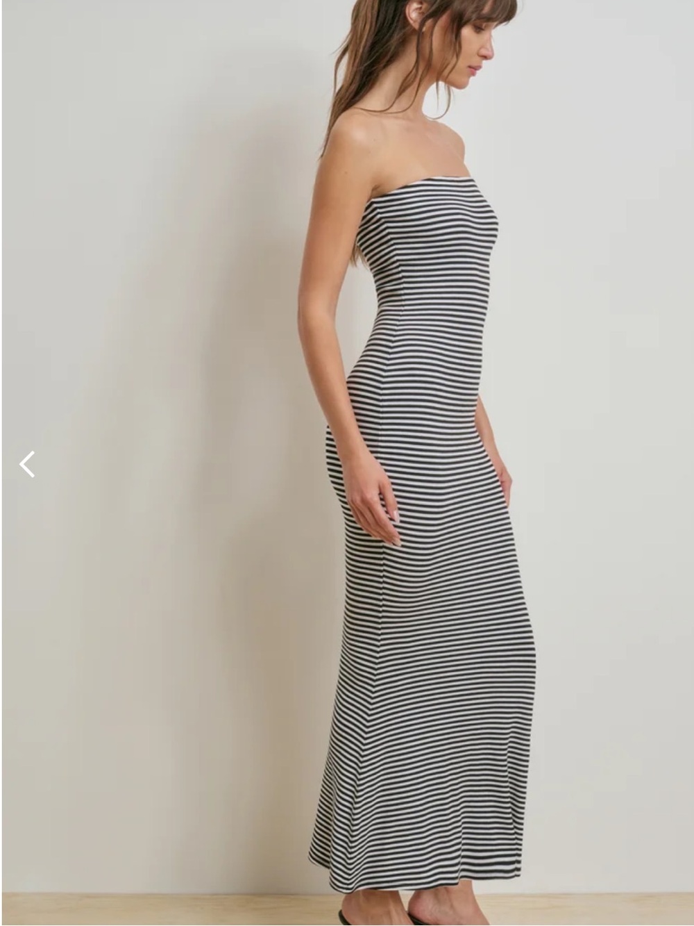 Favorite Daughter Black and White Strapless Striped Jersey Maxi Dress